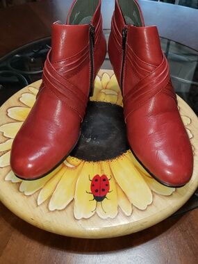 💘🖤EARTH ODYSSEY HEELED ANKLE BOOTS BOOTIES RED LEATHER WITH BUCKLE 9.5/41